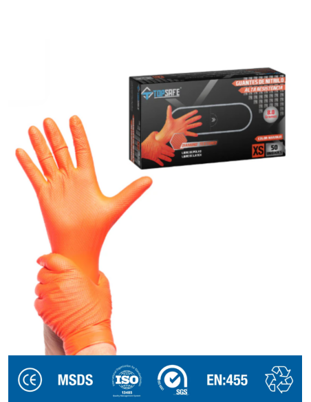 GUANTE NITRILO NARANJO TEXTURIZADO