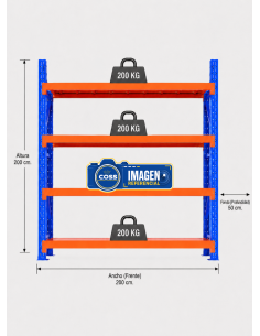 RACK METALICO BICOLOR 800 KG. 200x200x50