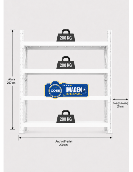 RACK METALICO BLANCO 800 KG. 200X200X50