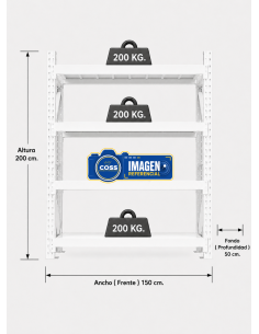 RACK METALICO BLANCO 800 KG. 200x150x50