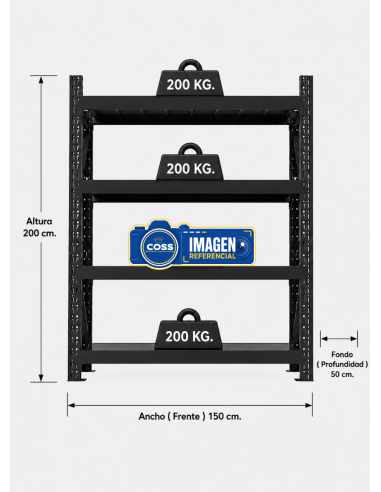 RACK METALICO NEGRO 800 KG. 200x150x50