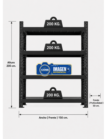 RACK METALICO NEGRO 800 KG. 200x150x50