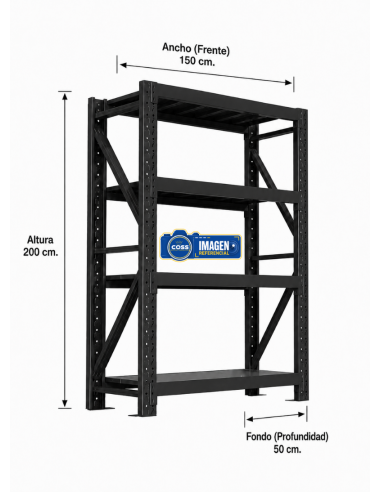 RACK METALICO NEGRO 800 KG. 200x150x50