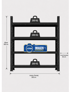 RACK METALICO NEGRO 800 KG.  200X200X50
