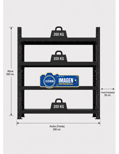RACK METALICO NEGRO 800 KG.  200X200X50
