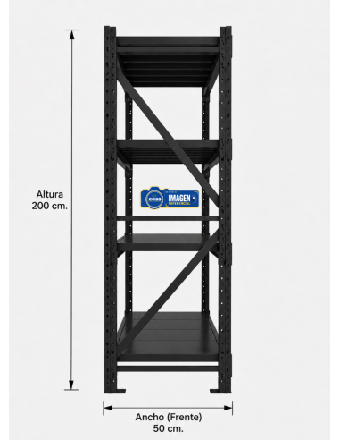 RACK METALICO NEGRO 800 KG.  200X200X50
