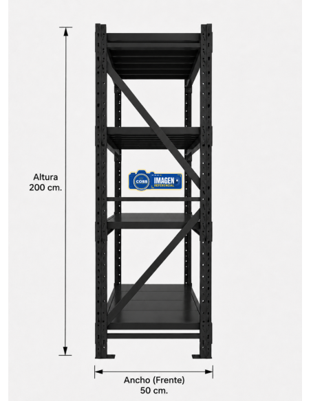RACK METALICO NEGRO 800 KG.  200X200X50