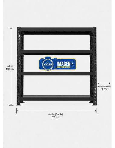 RACK METALICO NEGRO 800 KG.  200X200X50