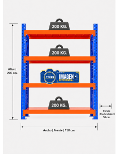 RACK METALICO BICOLOR 800 KG. 200x150x50