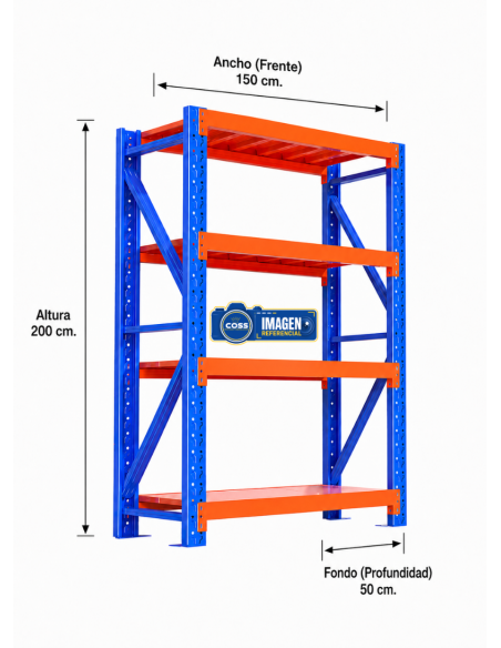 RACK METALICO BICOLOR 800 KG. 200x150x50