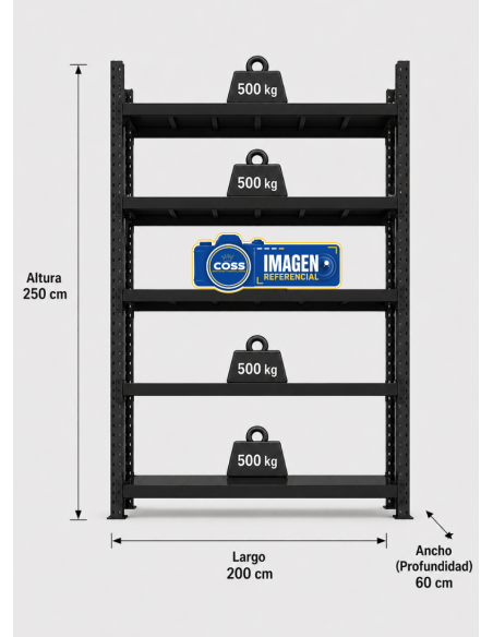 RACK METALICO NEGRO 2.500 KG. 250X200X60