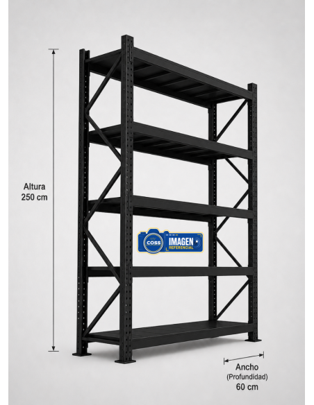 RACK METALICO NEGRO 2.500 KG. 250X200X60