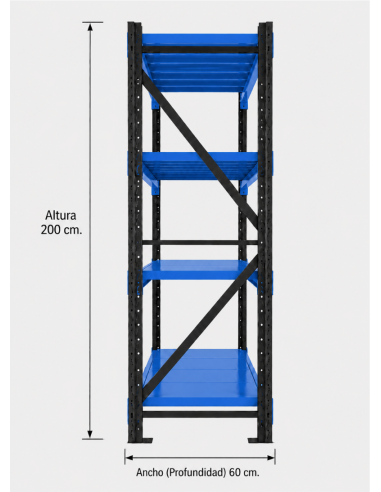 RACK METALICO BICOLOR 2.000 KG. 200X200X60