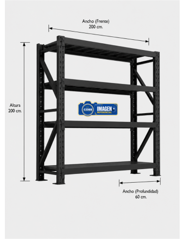 RACK 1.200 KG. NEGRO 200X200X60