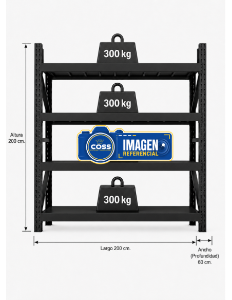 RACK 1.200 KG. NEGRO 200X200X60