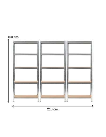 PACK 3 ESTANTES GALVANIZADOS PLATEADOS